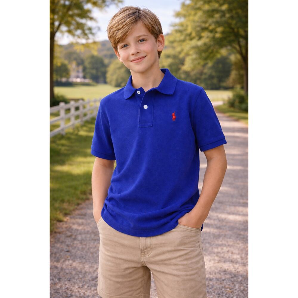 Polo Ralph Lauren Youth Royal Blue Cotton Classic Pique Polo Shirt Size M 10–12